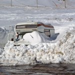 Camper under snow on Etna